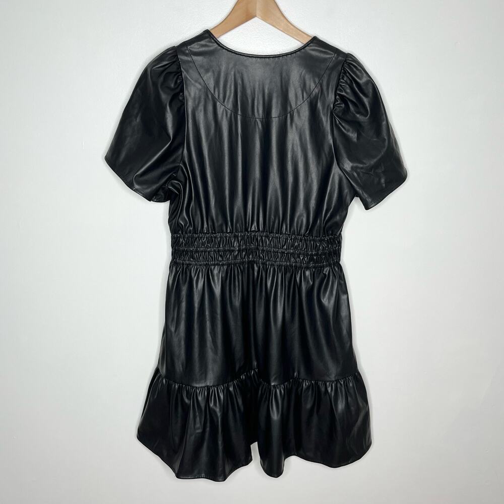 Anthropologie Somerset Faux Leather Mini Dress Womens Medium Black Pockets - Picture 10 of 12